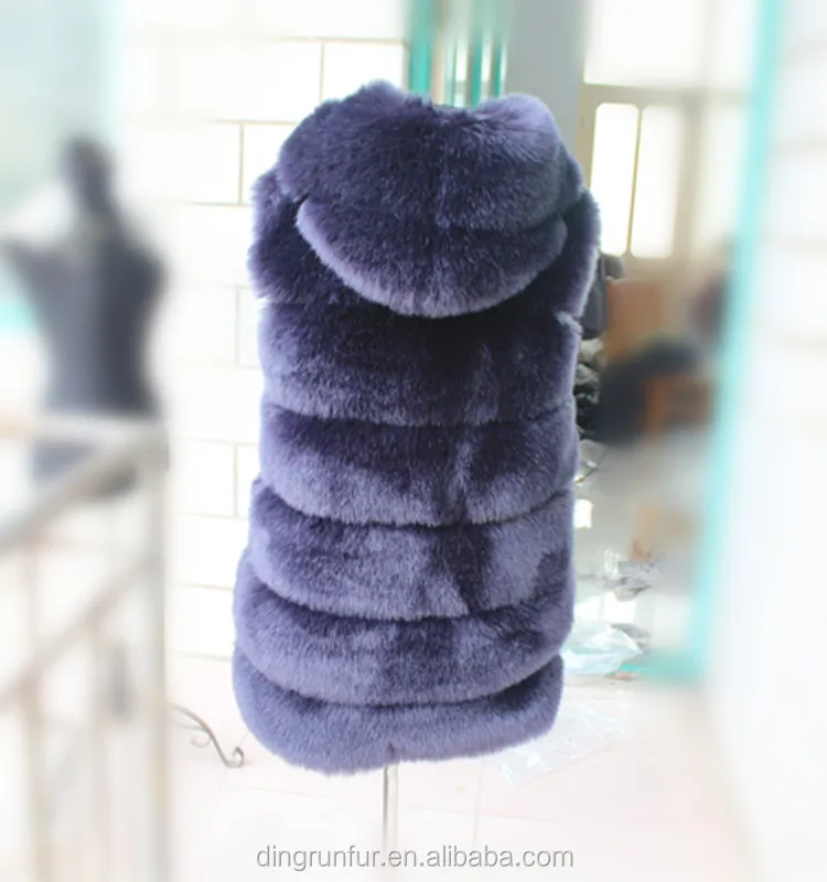 
Top Quality 100% Polyester faux fur fabric Waistcoat Hooded Fake Fur Vest 