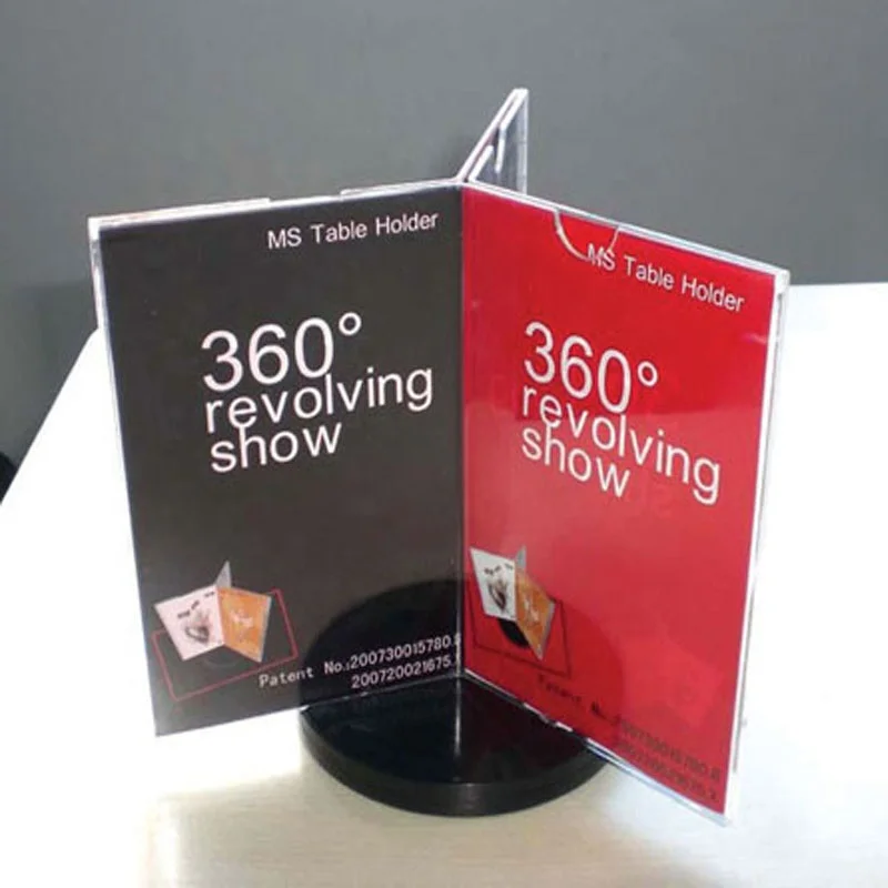 Custom countertop 3-sides rotating acrylic table tent stand for restaurant