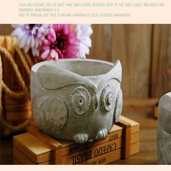 
Cement Emulational Owl flowerpot Family decoration flowerpot 