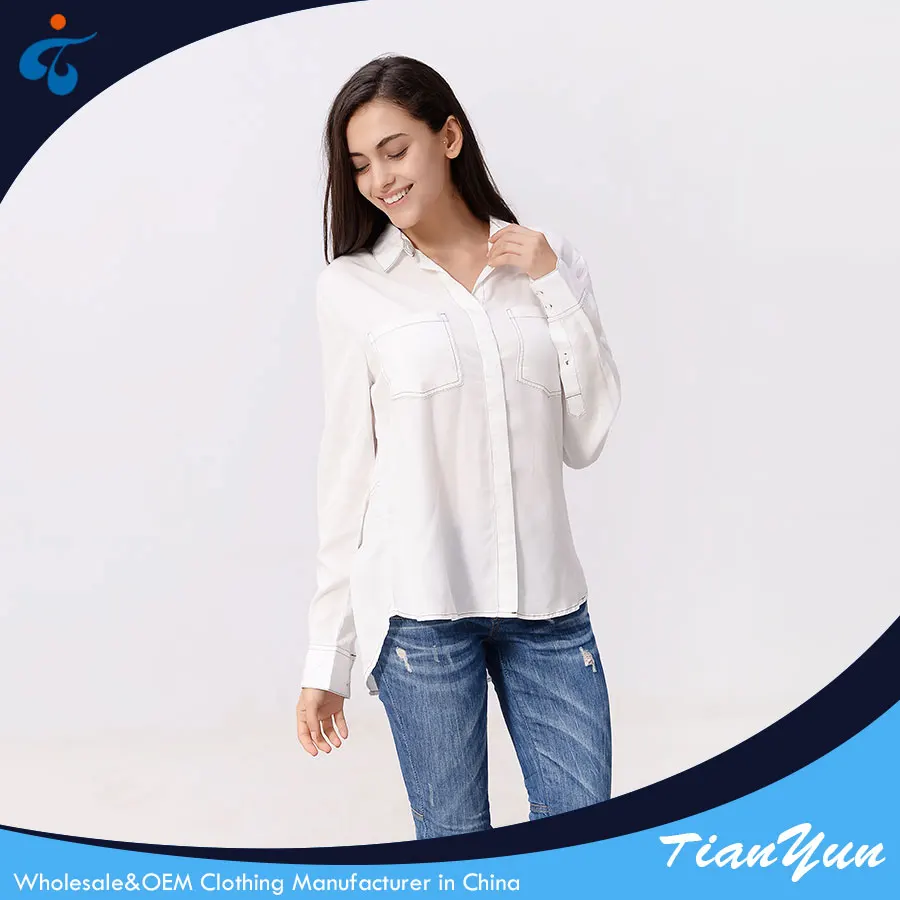 Latest design good quality wholesale casual fancy white blouse for ladies
