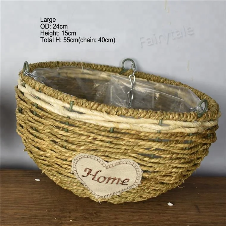 Creative Wholesale Rattan Wicker Straw Weaving Flower Pot Green Radish Hanging Basket