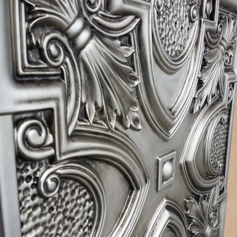 PL11 Faux tin finishes 3D embossing antiques silver ceiling tiles