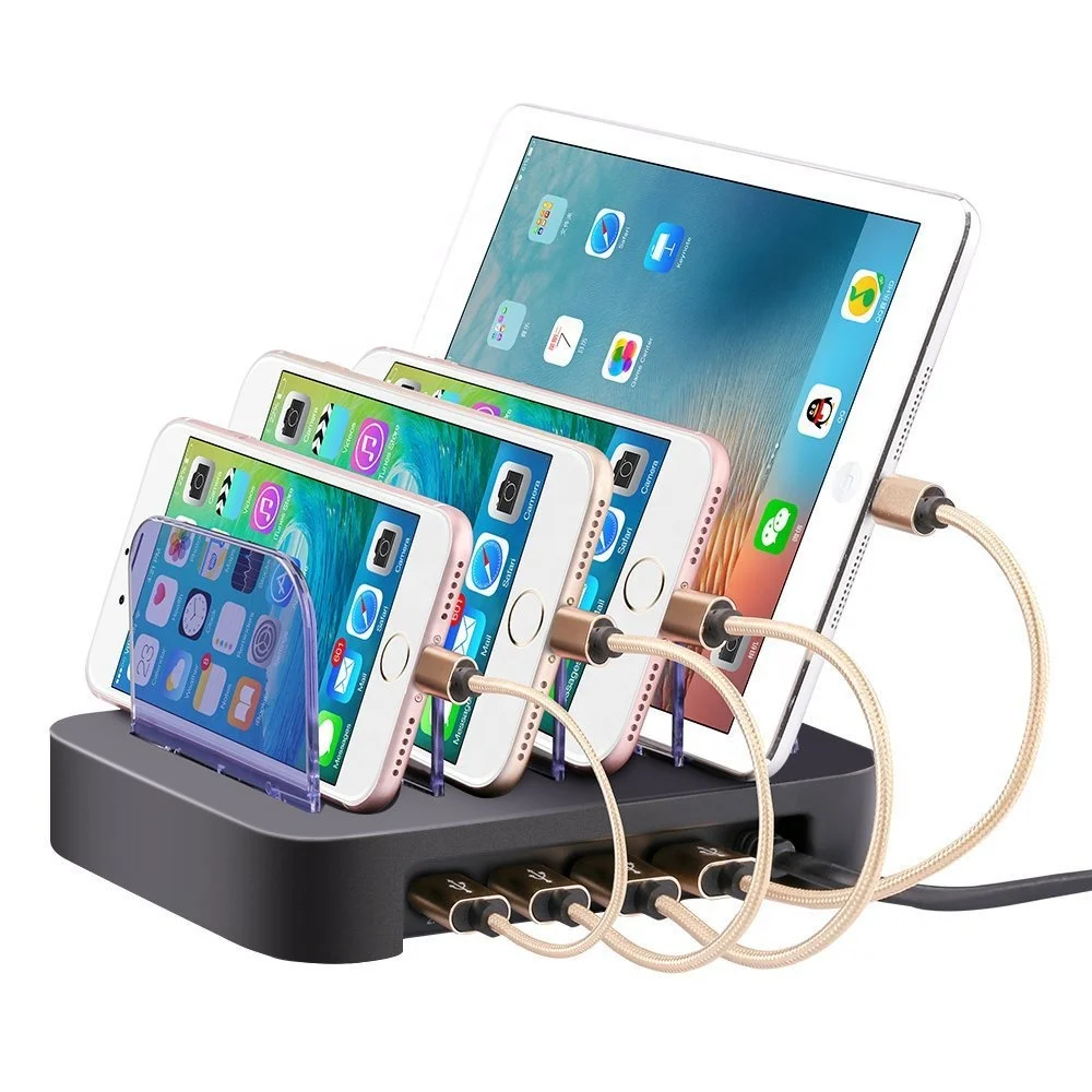 
4-Port USB Phone Charging Station Dock Multi Device Fast Charger Organizer Compatible iPhone Samsung Android & Tablets 