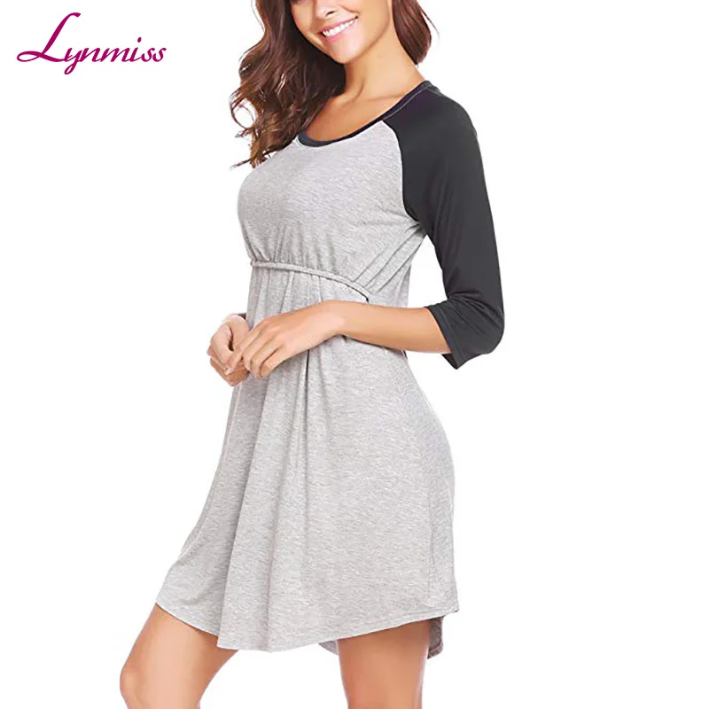 Lynmiss Wholesale Custom logo best green home cotton night sleep maternity clothing dress maternity wear