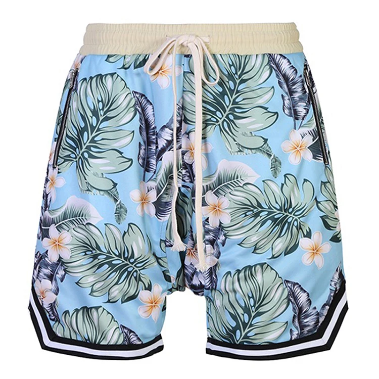Summer Casual Zipper Pockets Shorts Mens Floral Print Shorts