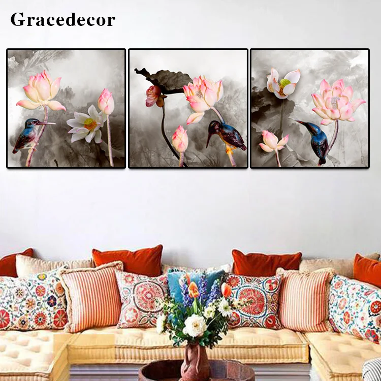 Factory Price Lotus Photo 3D Wall Mural Oil Painting By Numbers Kits Wholesale