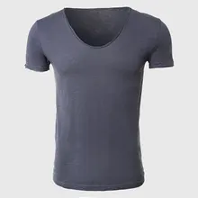 Homens Camisas Básicas T de Algodão Sólida V Pescoço Fino Masculino Camisetas de Manga Curta Colher Navi Músculo Liso Preto Branco