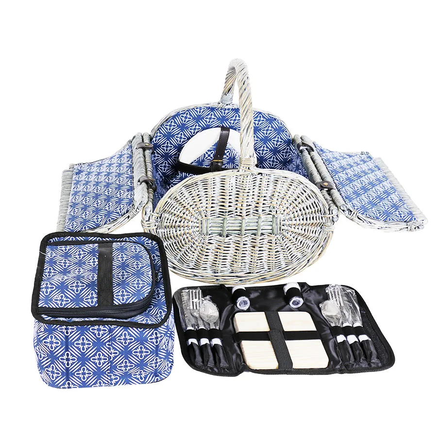 Last Few Hours Discount Handmade Full Willow basket  with Thermal Cooler Bag  Wicker Picnic Box  Basket