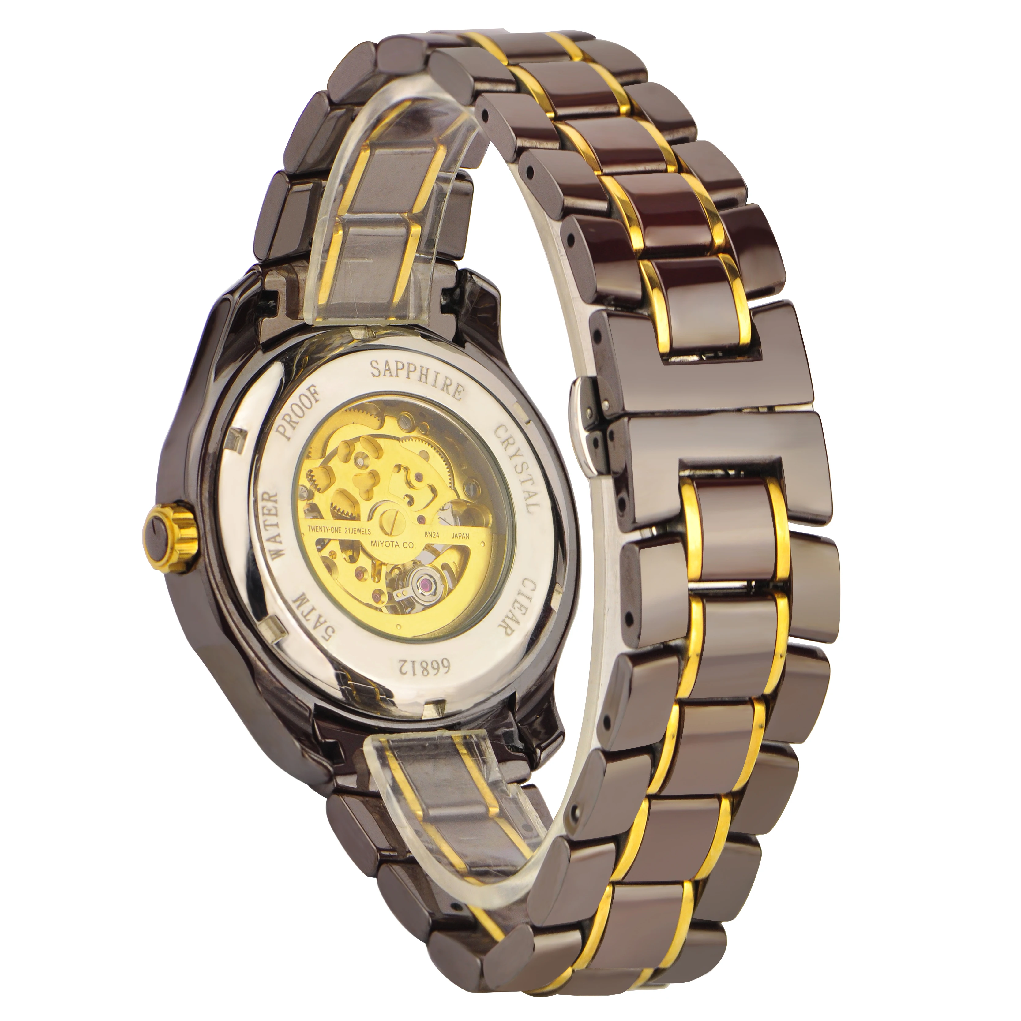 OEM Factory Skeleton Watch Mechanical Automatic Coffee Ceramic Watch Men