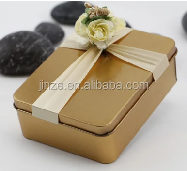 
Color Tin Candy Box Tin Supplier Can for Wedding with Flower Many Size Gold Tinplate Chocolate 4 Colors Silk Printing Customized 
