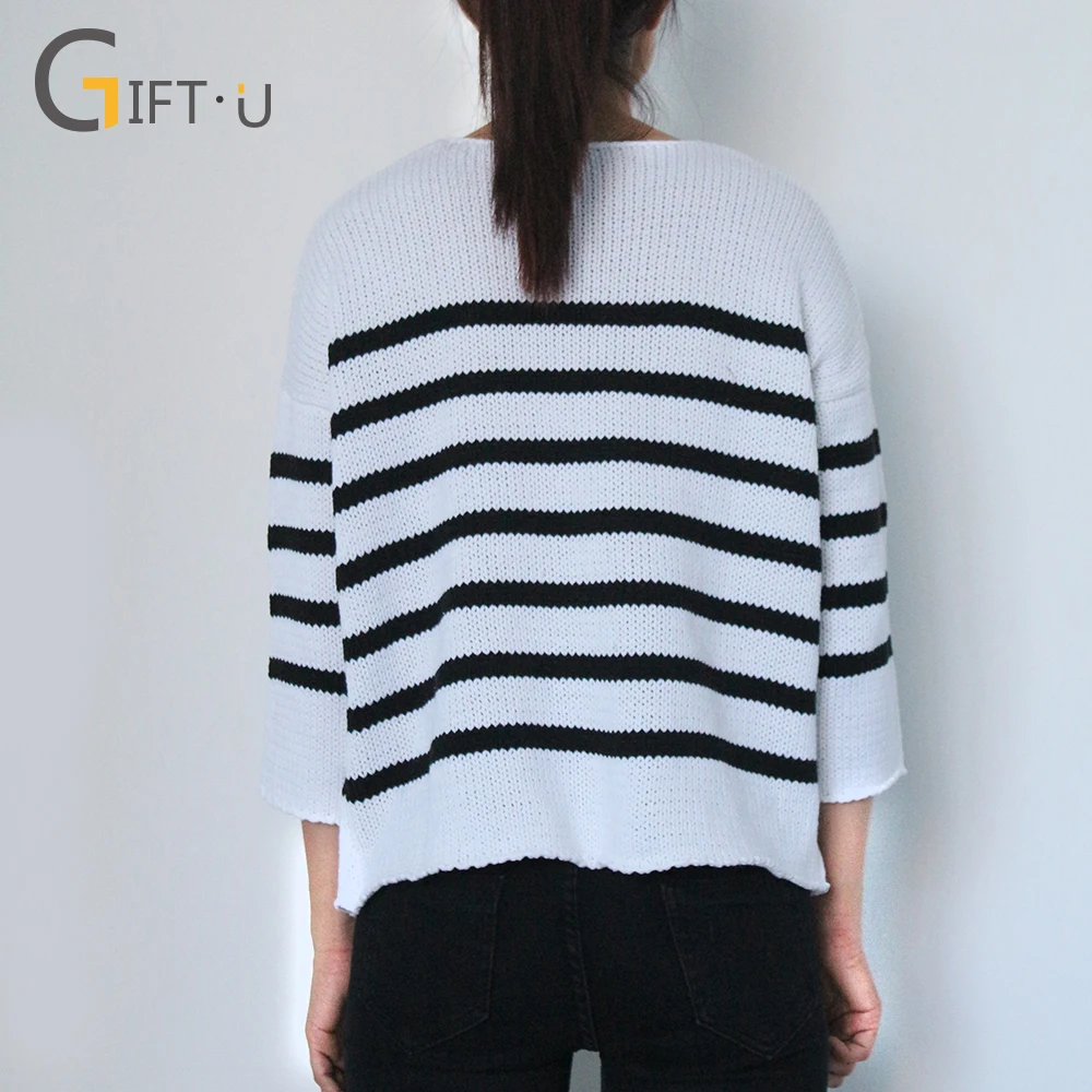 
Giftu 86019# 2018 Women Pullovers Knitted Striped Sweaters Tops Loose Casual Jumper 