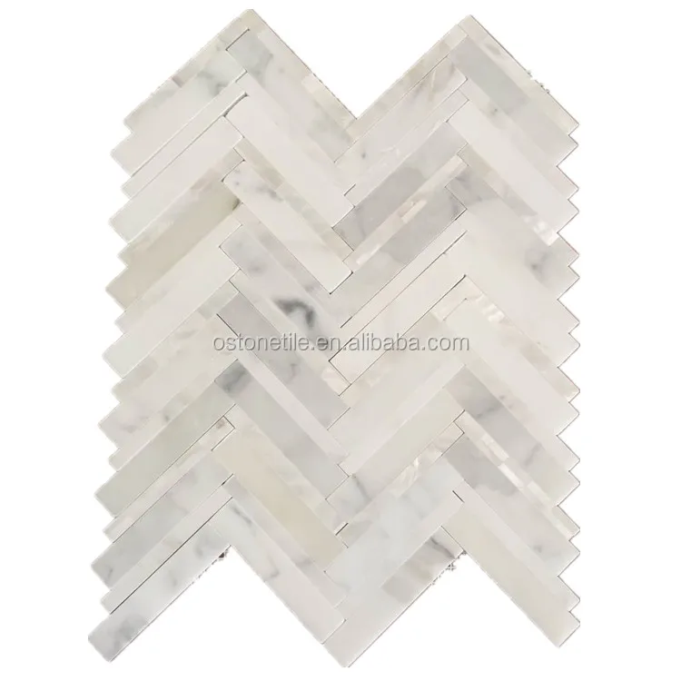 Italian calacatta white marble and mother of pearl shell mosaic tile backsplash