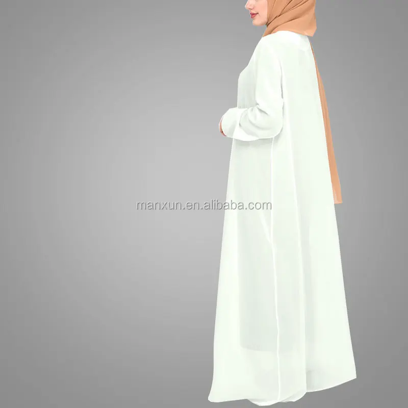 Long Ladies Chiffon Outerwear 2017 Simple Long Cardigan Muslim Kimono Open Front Abaya