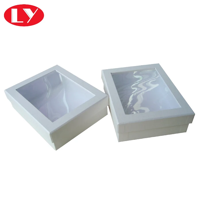 Decorative Coated Paper Texture Paper Cardboard Boxes with Clear Window Lid