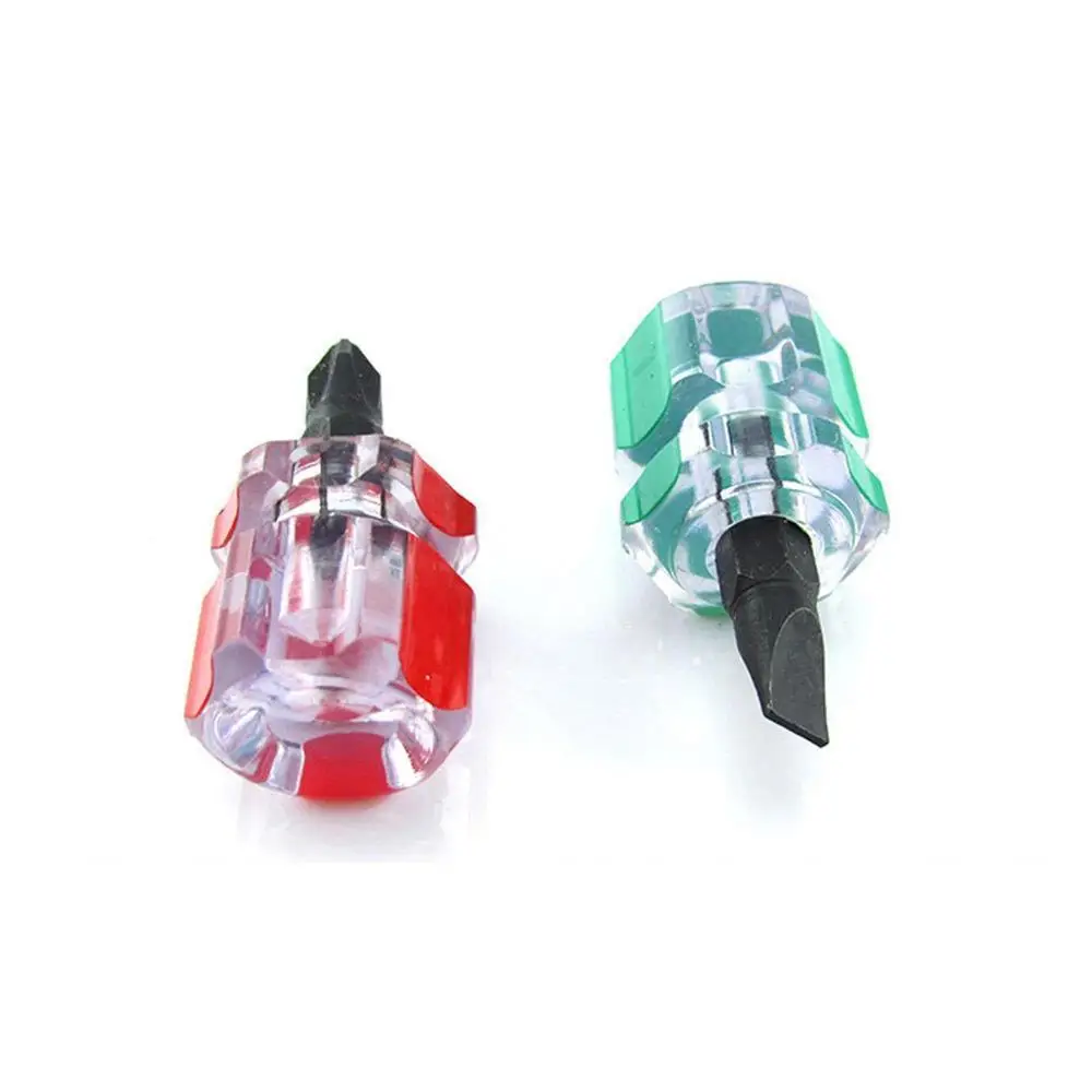 Small Mini Short Stubby Anti Slip Phillips Slotted Screwdriver Set Bits with 2 Color Handle