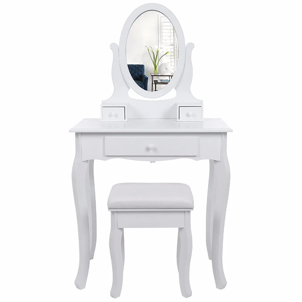White MDF Dresser Luxury Modern Wood Vanity Make Up Table With Mirror