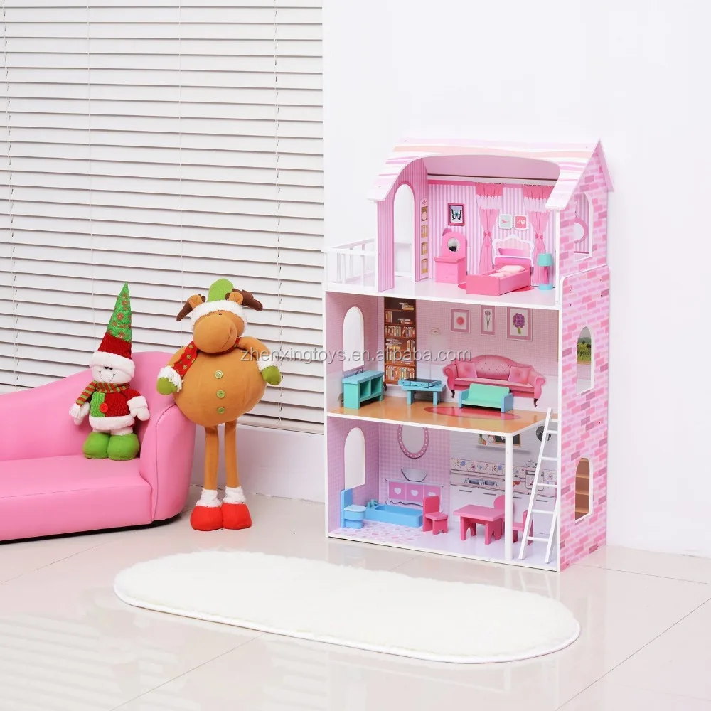 
Pink Color Wooden Doll House Toy 