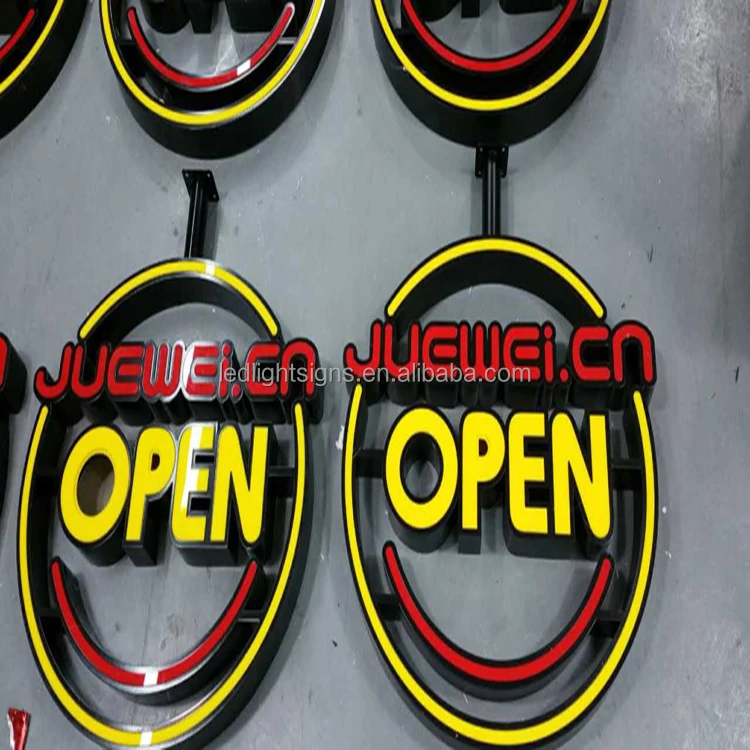 Customized design stainless steel galvanized steel protruded acrylic led sign board neon sign outdoor led open sign