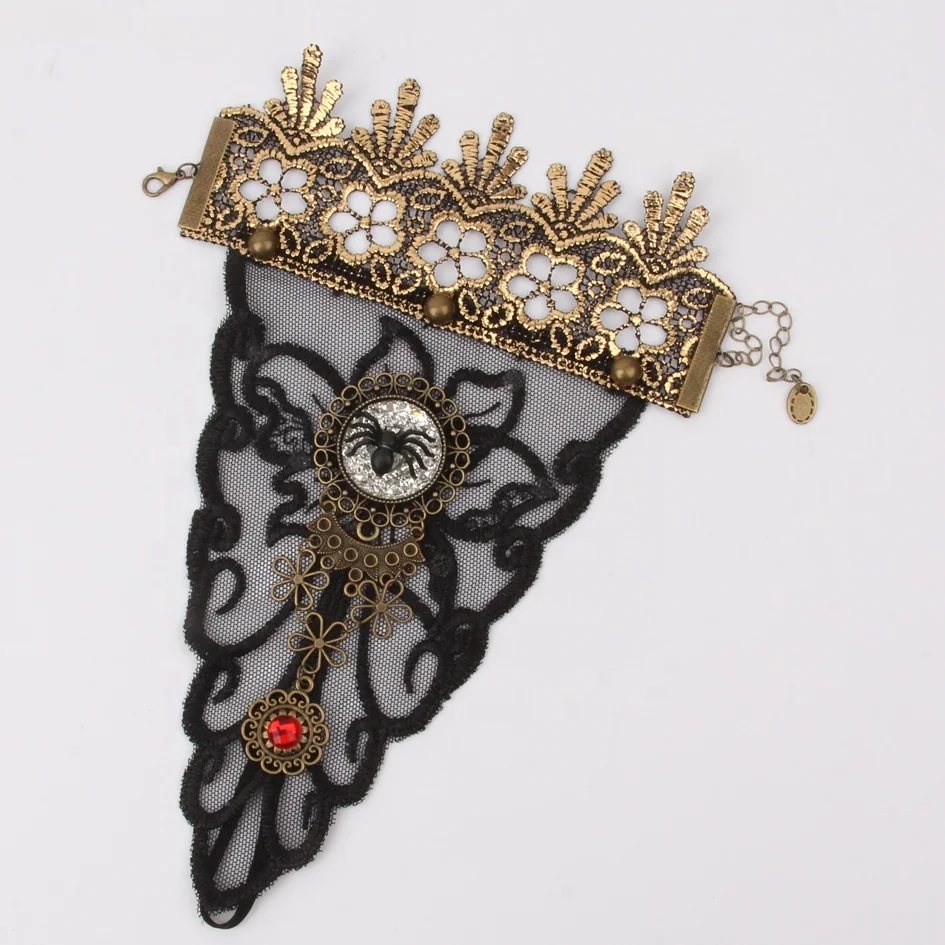 
Macrame Cuff Accessory Gold Crystal Spider Stone Lace Bracelet With Ring 