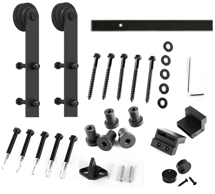 
Simple Rollers Sliding Barn Door Hardware for Wood Double Doors Antique 