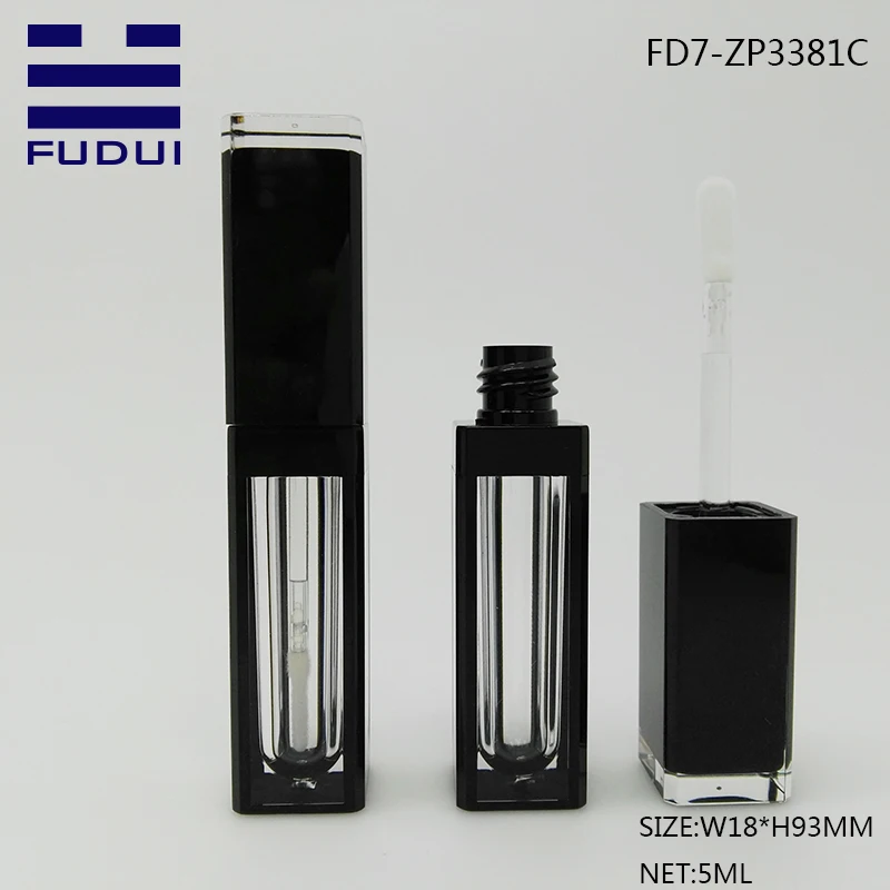 
High quality square clear empty black cap custom 5ml lip gloss tubes 