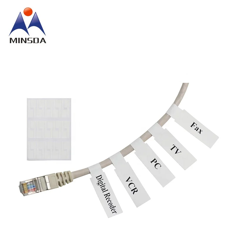 Minsda A4 Size Strong Adhesive Plastic Vinyl  Network Cable Marking Tags Cable Label