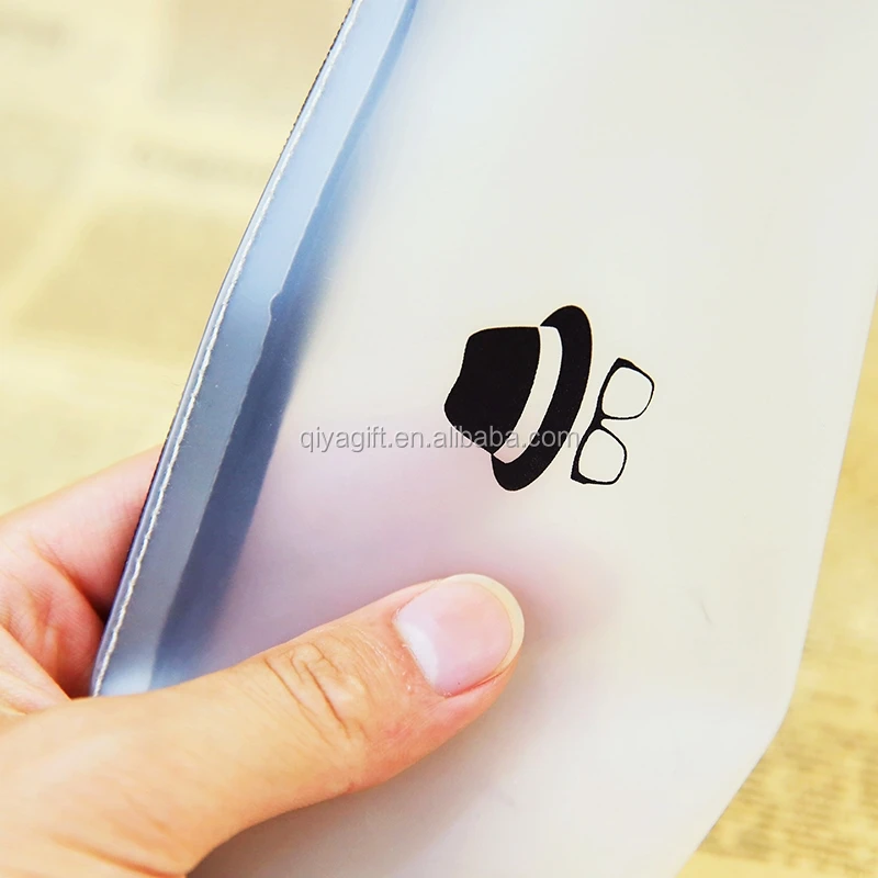 OEM plastic half-transparent custom printed pencil case with zipper