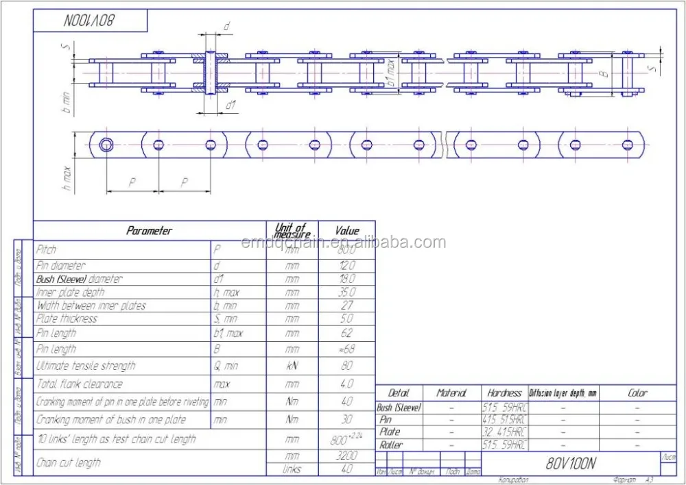 Russia standard large pitch Metric conveyor industrial chain roller chain M80