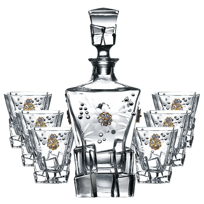 elegant ice-cube crystal whisky decanter set for Gift and Bars