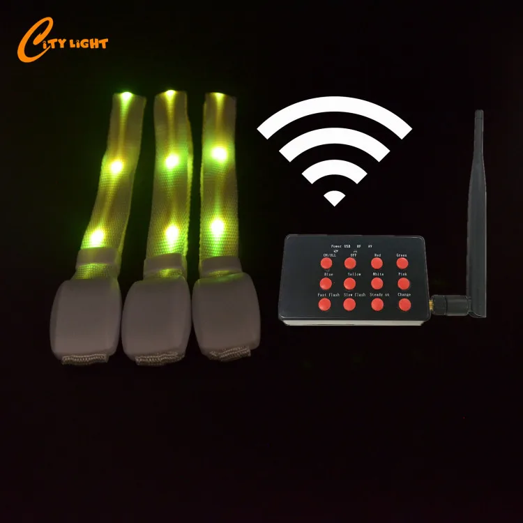 Remote Controlled 15 multicolor RGB DMX Proragrammed Nylon  LED Bracelet for Concert