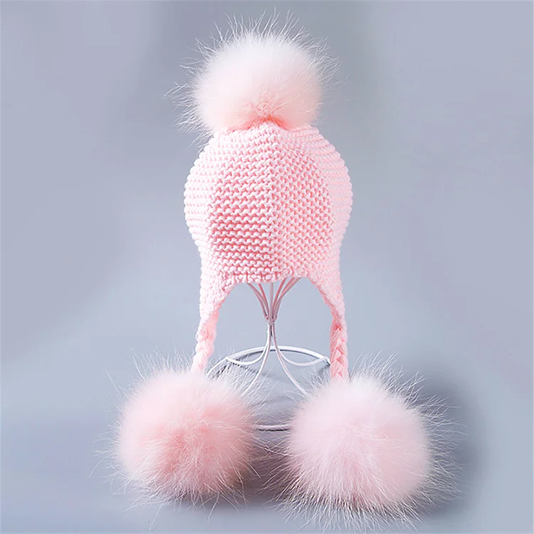 Raccoon Fur Hat Beanies Cap Crochet Children Knitted Hats/cute baby kids girl boy autumn winter fur hat
