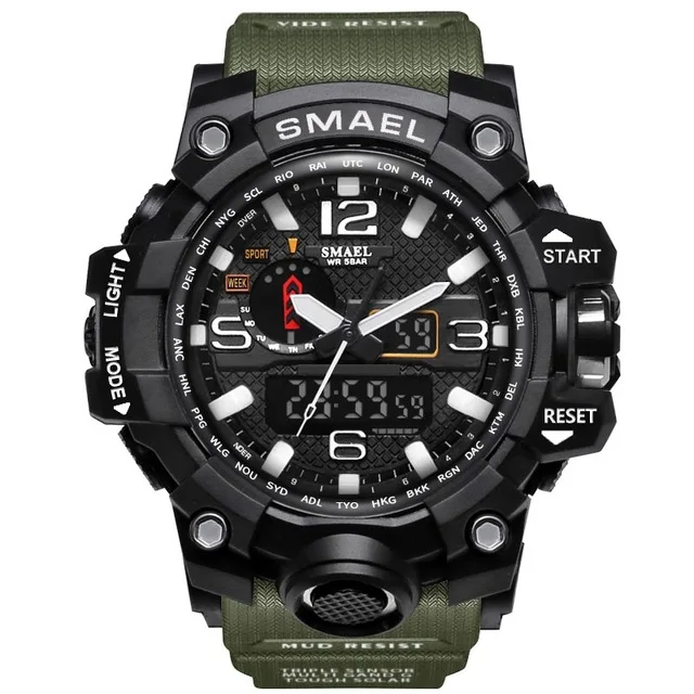 Men Military Watch 50m Waterproof Wristwatch LED Quartz 1545 Sport S Shock Sport Watch