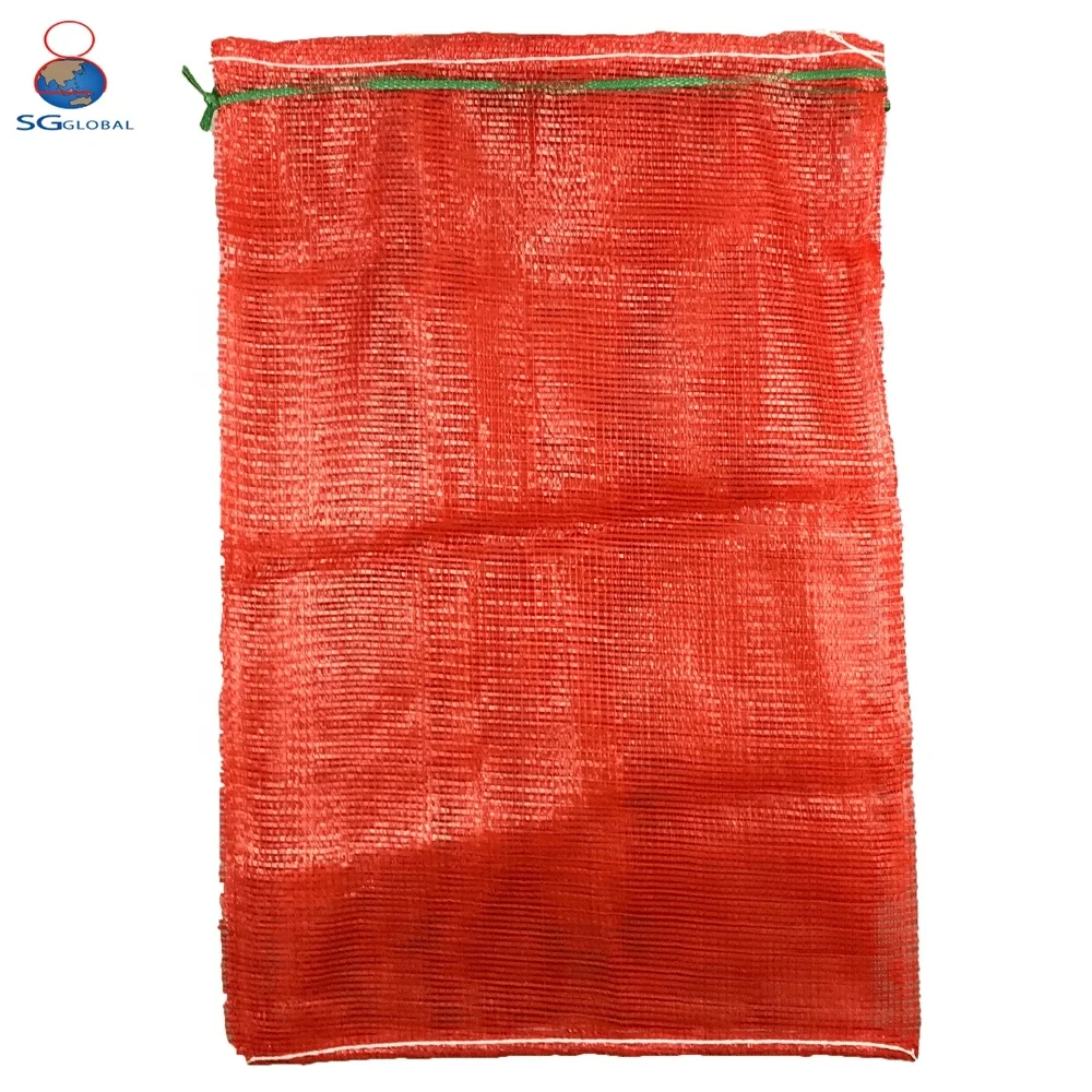 50*80 red onion PP mesh bag  net onion sack fruit mesh bags wholesale mesh firewood onion garlic empty bag sack with draw string