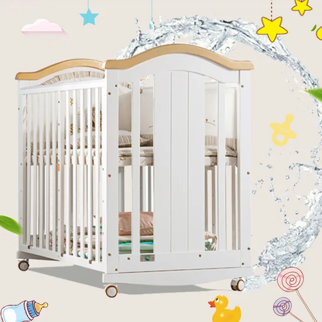 Newest design solid wood baby swing Super storage space wooden baby cradle with universal wheel