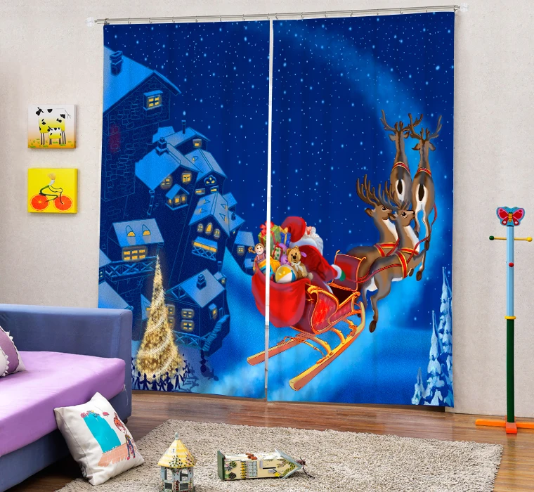 
Christmas Decorative Drapes Hot Sale Custom 3D Photo Printed Bathroom Living Room Window Curtains 