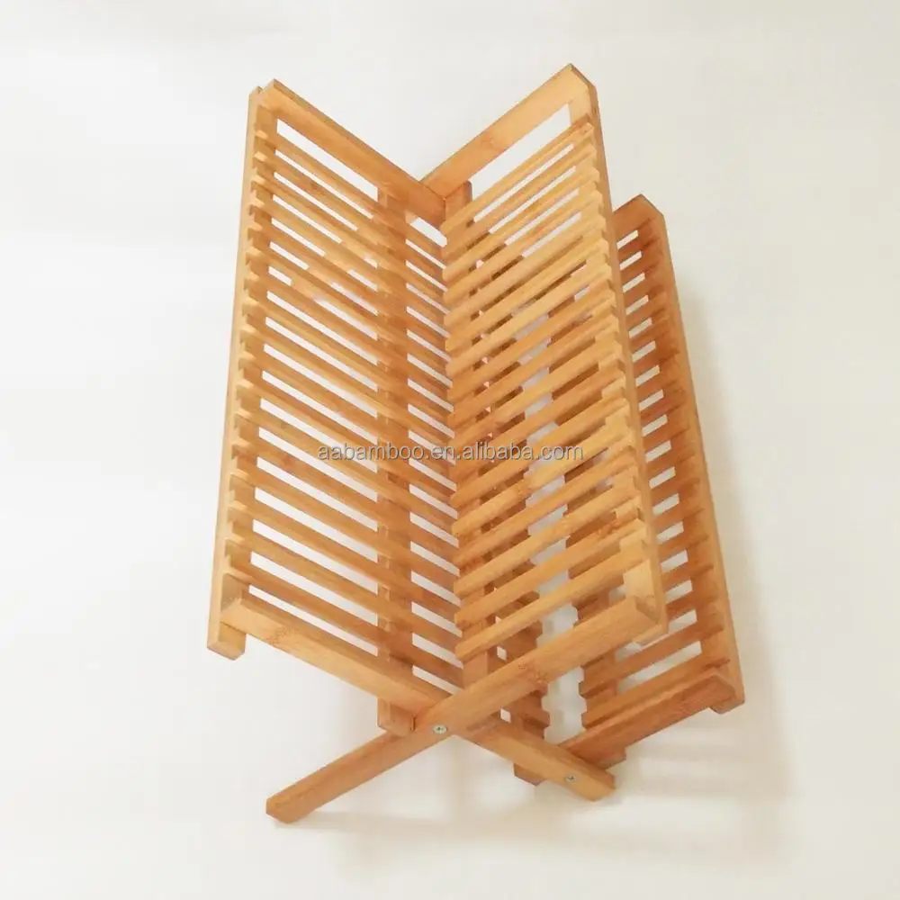 Folding Wood Bamboo Dish Drying Rack
