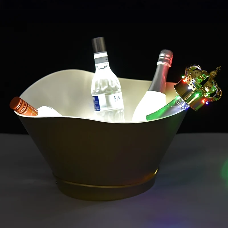 Оригинальный оригинальный большой перезаряжаемый светящийся металлический ведро для льда из нержавеющей стали со светодиодной подсветкой 12 л для бутылки вина шампанского