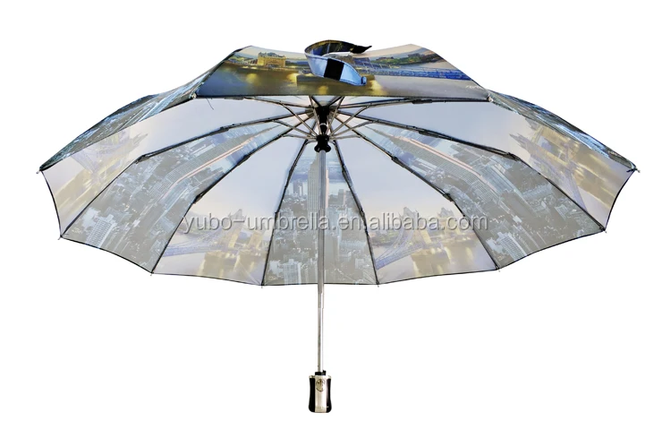 YUBO Hot Sale Wind Resistant Auto Open & Close 10K 3 Fold Umbrella with City View Printing