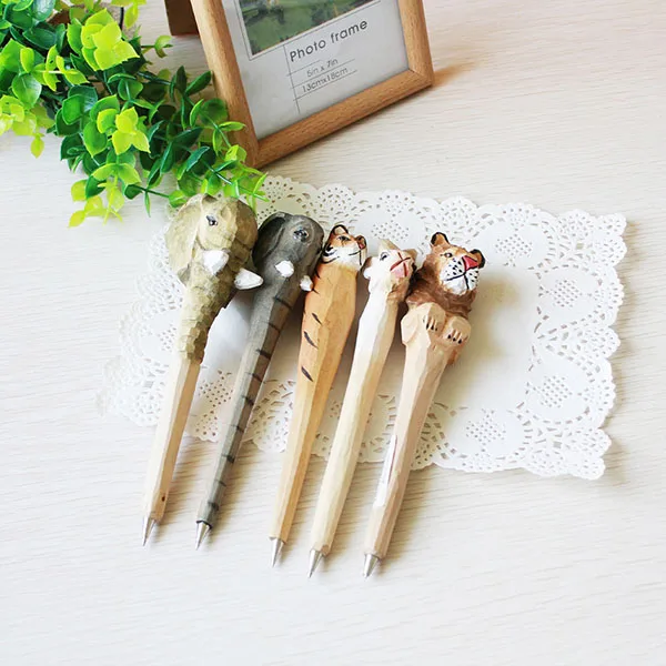 Novelty design animal ball-point pen handmade carved wood pen