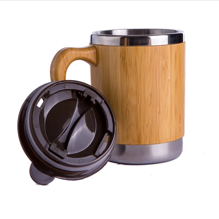 blank bamboo coffee mug stainless steel water bottle wine cup with handle