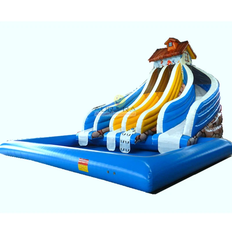 Трехполосные надувные водные горки с дельфином, дешевые надувные водные горки с бассейном