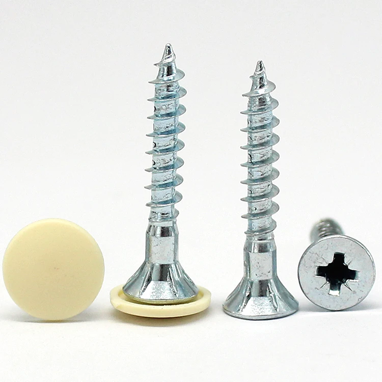 
Zinc Plated Carbon Steel Single Thread Phillips Countersunk Head Screw with Plastic Cover Cap 