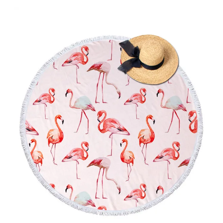 Wholesale 150*150cm Size Custom 3D Printed Colorful Flamingo Beach Towel (60783314550)
