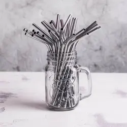 Многоцветные разноцветные металлические соломинки, экологически чистые соломинки из нержавеющей стали, включая щетку для очистки