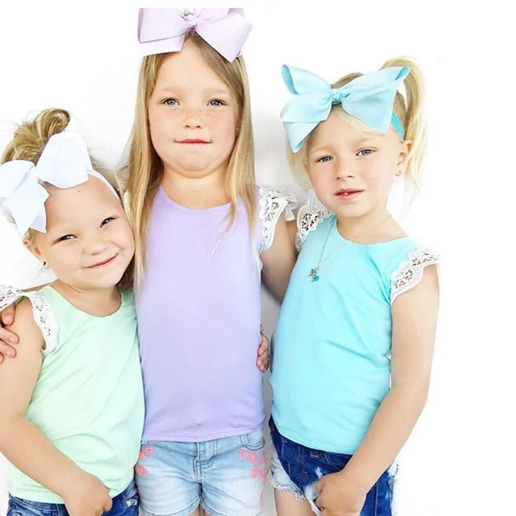 AM-025 Super cute solid cotton shirts for Toddler baby girls with lace flutter sleeve multi-colors boutique wholesale