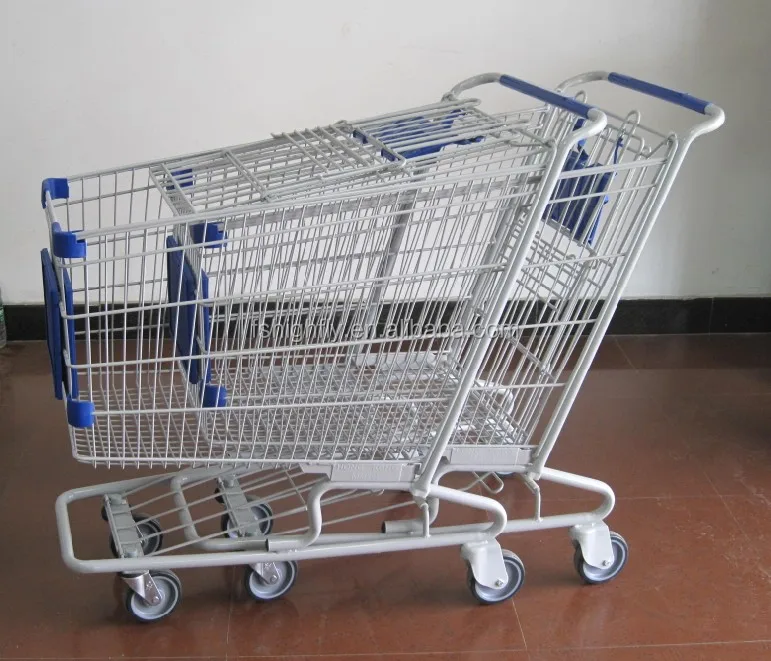 MOQ 100 PCS 198L basket shopping carts trolleys With Advertising Sign Holder, 198L Supermarket Advertising Cart