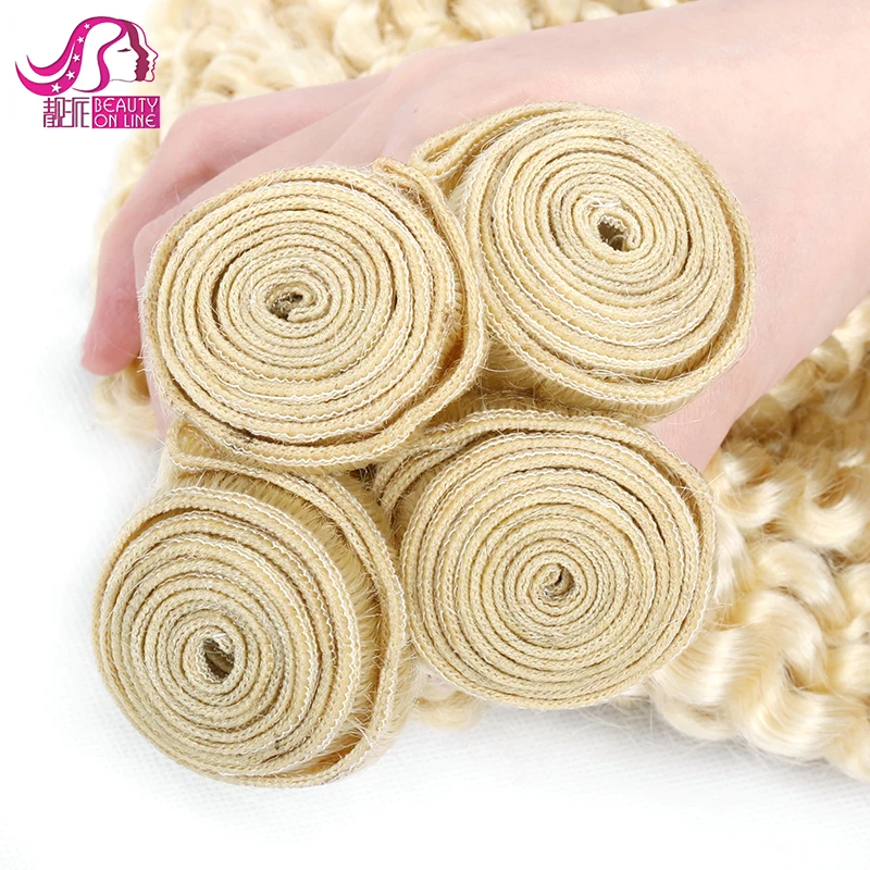 Double Drawn 100% Human Hair Kinky Curly Bundles Wave European/russian 613 Blonde Hair Brazilian Support Color 613 Virgin Hair