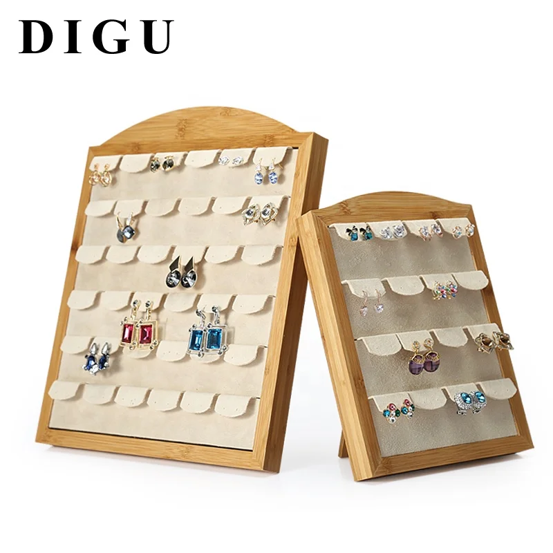 Дигу оптовая продажа по индивидуальному заказу бамбуковый демонстрационный стенд для украшений деревянная коробка хранения ювелирных изделий лоток висячие серьги поднос