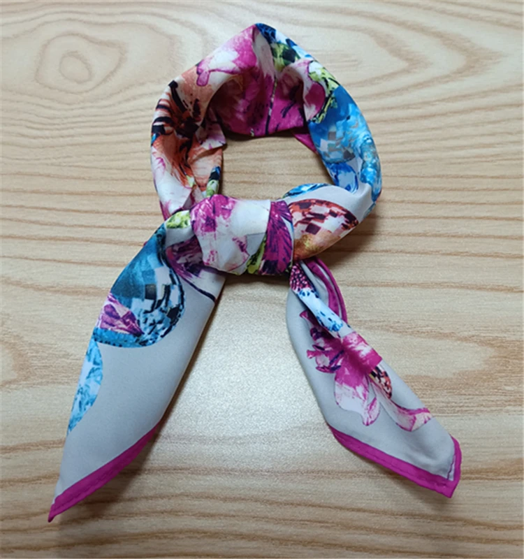 New Arrival Custom Made Printed Polyester Scarf Flower Design Square Style for Adult Muslims for Spring