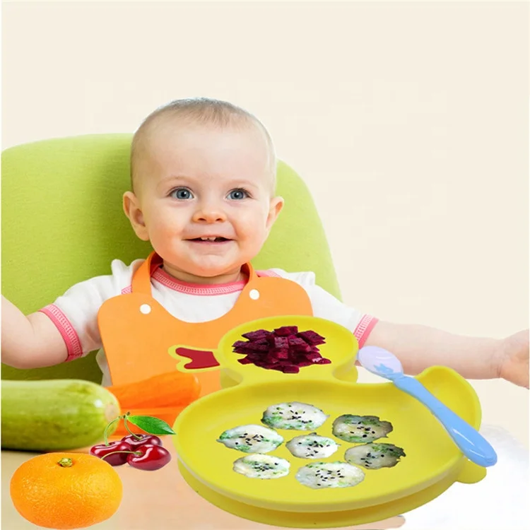 Bpa Free Baby Silicone Plate Funny Duck Silicone Kids Dinner Plate